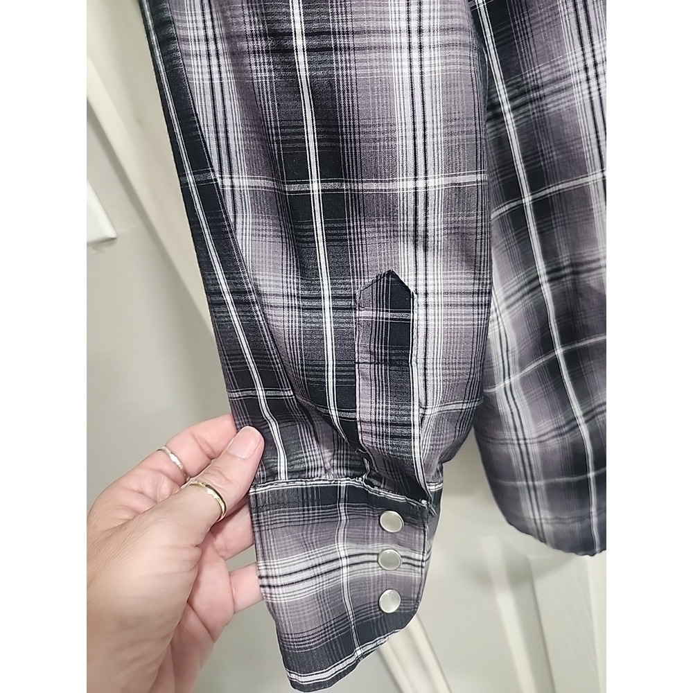 High Noon Pearl Snap Western Shirt Men's S Black Gray Plaid Rodeo Cowboy - Picture 14 of 15